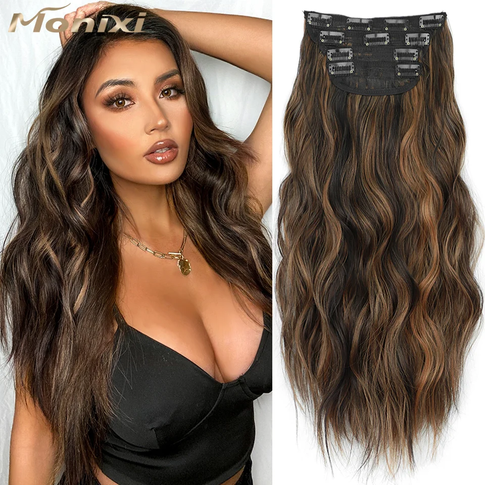

MONIXI Long Wavy Hair Extensions Synthetic 4Pcs/Set Hair 20 Inches Clip In Hair Extensions For Women Heat Resistance