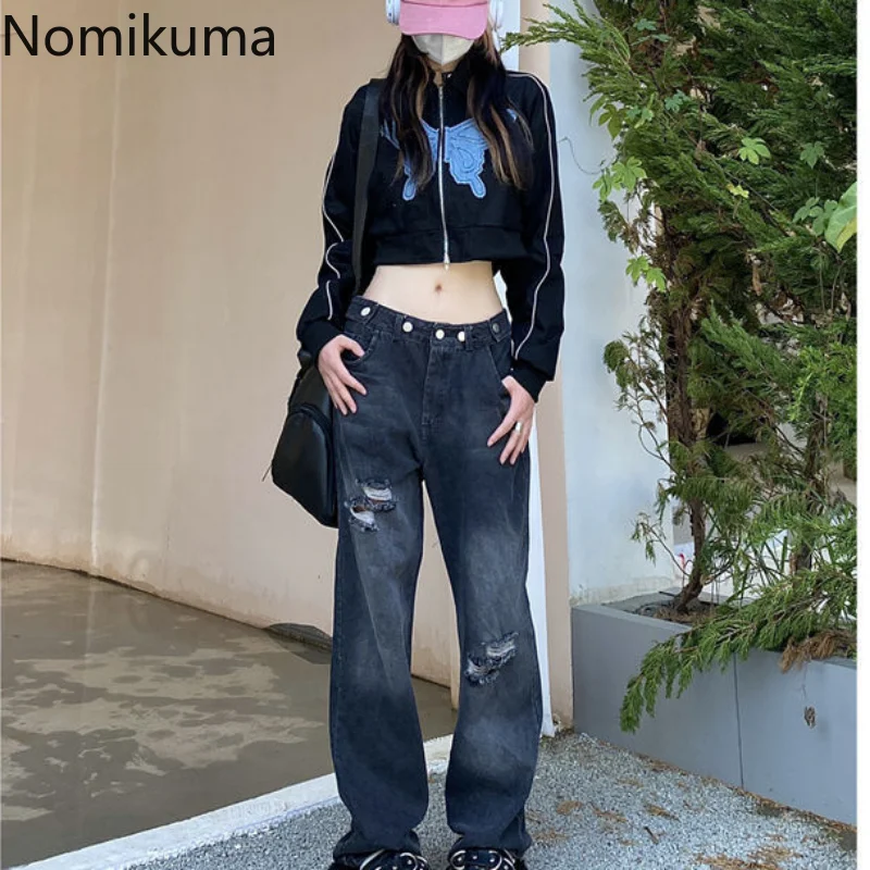 

Nomikuma Jackets for Women 2022 Turn Down Collar Butterfly Patchwork High Waist Chaqueta Mujer Harajuku Sexy Fashion Coat Women