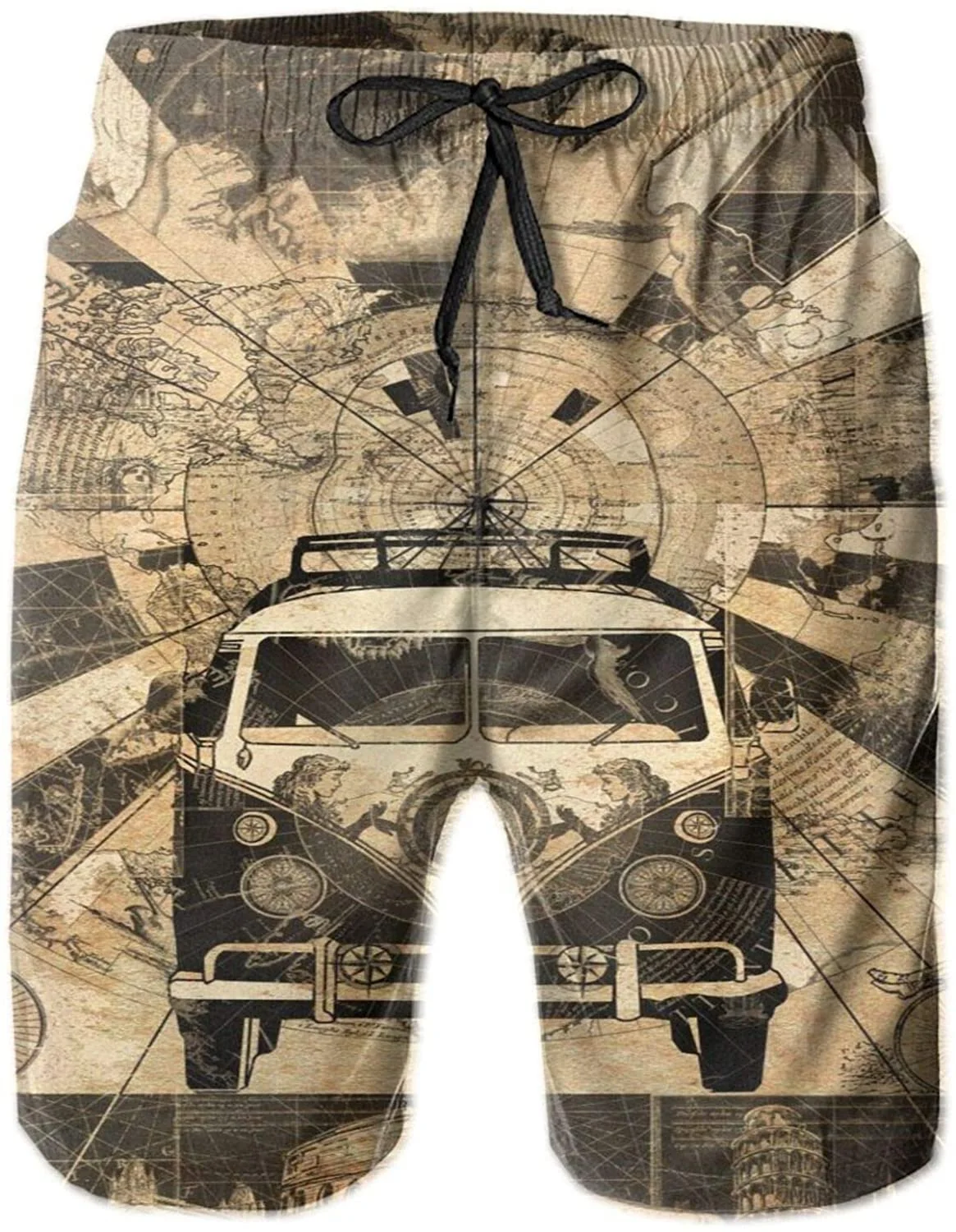 

Beach Men'S Swimwear Beach Trunks Vintage Travel Bus Quick Dry Printed Beach Shorts Summer Boardshorts