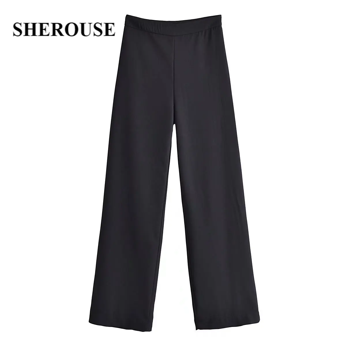 

Sherouse Women Fashion Solid Full Length Trousers Vintage High Waist Side Zipper Pant Female Elastic Pants