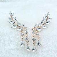 fashion long tassel full rhinestone drop earrings for women bijoux shiny water drop crystal dangle earrings jewelry
