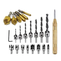 23pcs cork drill five edge chamfering device three point woodworking drill positioning center punching chamfering combination