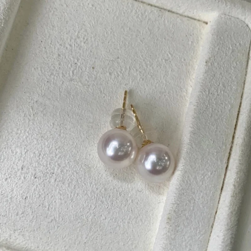 Классические серьги Akoya из 18-каратного золота с натуральным морским жемчугом 7 5-8