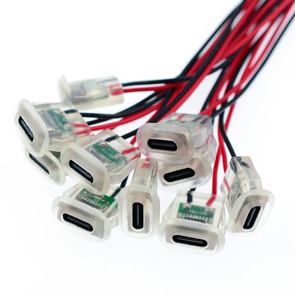 2-polige USB Typ C 5A Eingangstyp-Ladebuchse mit LED-Leuchten Platte wasserdichter USB-C-Stromanschluss Typ C Buchse