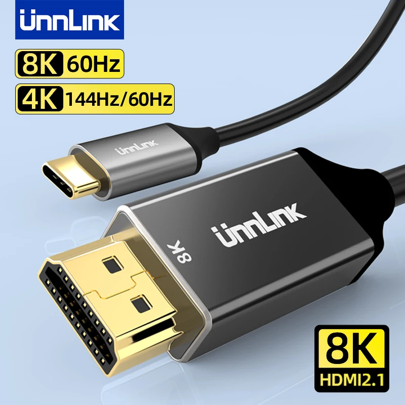 Unnlink 8K60Hz USB C to HDMI Cable 4K144Hz Type-C Thunderbolt 4 Adapter Phone Laptop to TV for Macbook Samsung Huawei