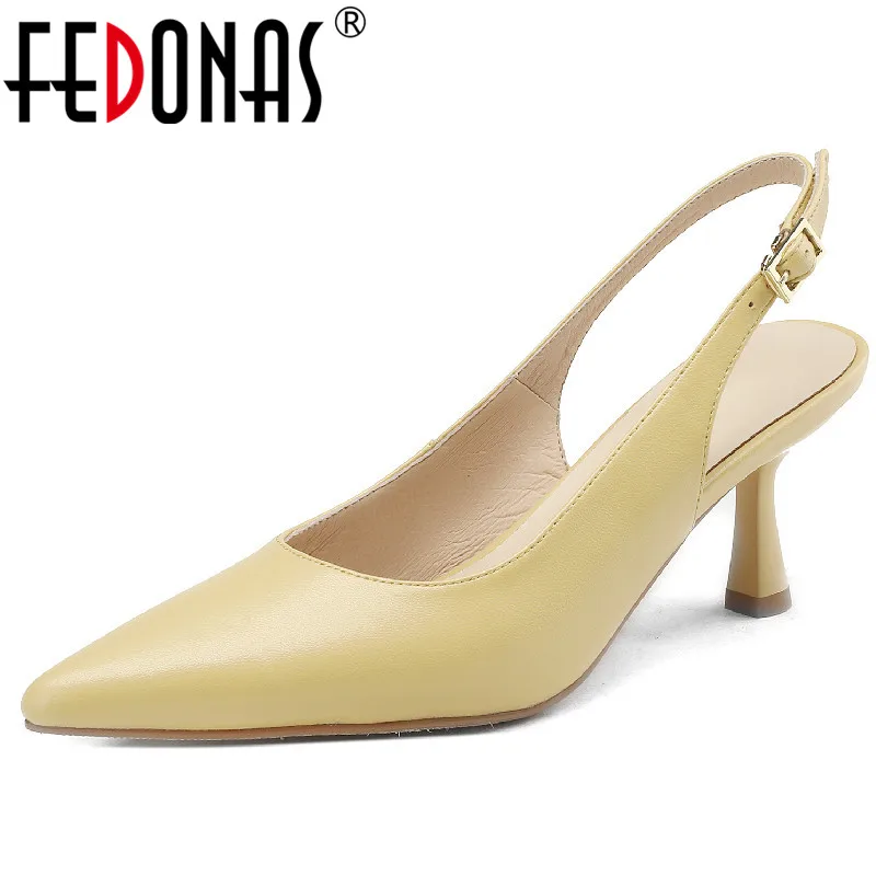 

Женские туфли-лодочки FEDONAS, вечерние туфли из натуральной кожи на высоком тонком каблуке с острым носком, офисные туфли на весну-лето