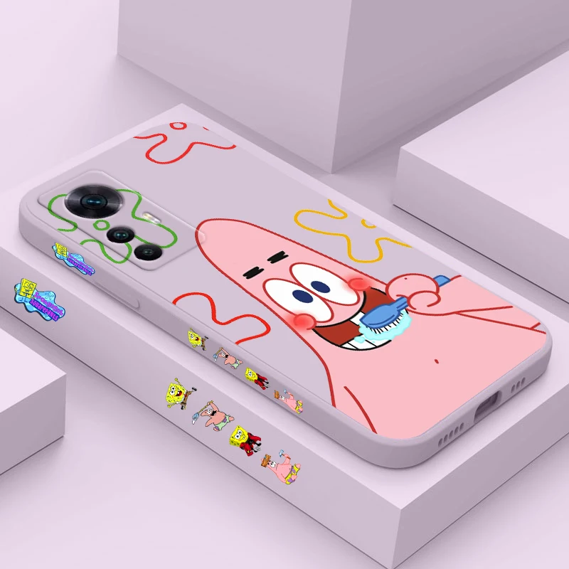 

Cute SpongeBob brush teeth Phone Case For Xiaomi Mi 12S 12 12X 11i 11T 11 10 10S 10T Pro Lite Ultra Liquid Left Rope TPU
