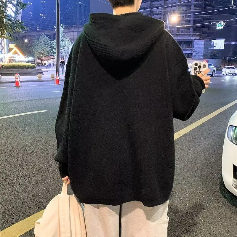 Большие размеры 50 00 кг Свободный свитер с капюшоном на молнии Мужская одежда