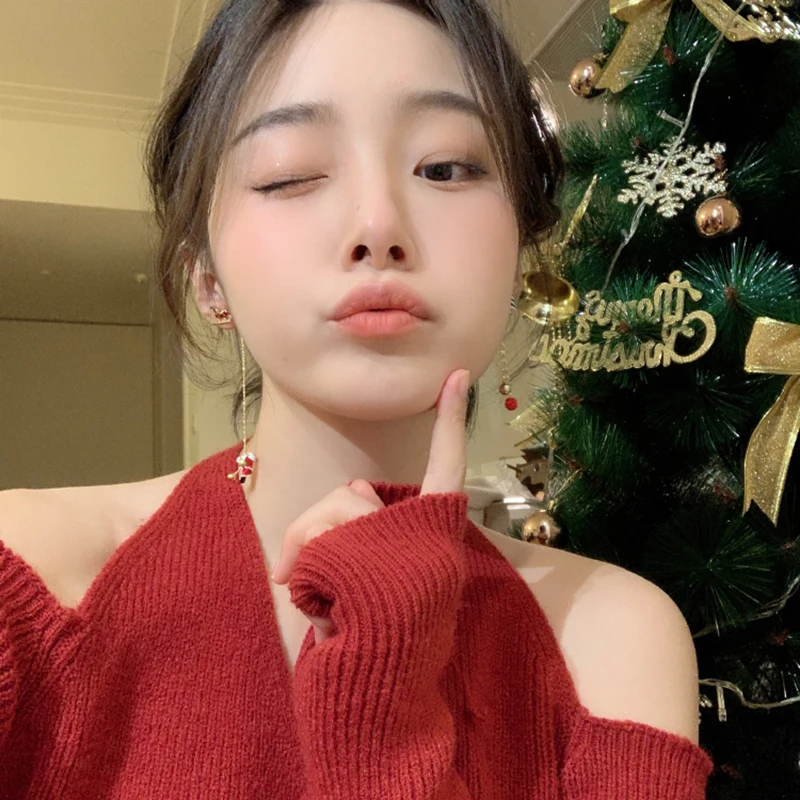 

Christmas Earrings Piercing Tree Santa Claus Red Jewelry For Women Sets Cute Korean Gift Friends Trending Products Natale 귀걸이