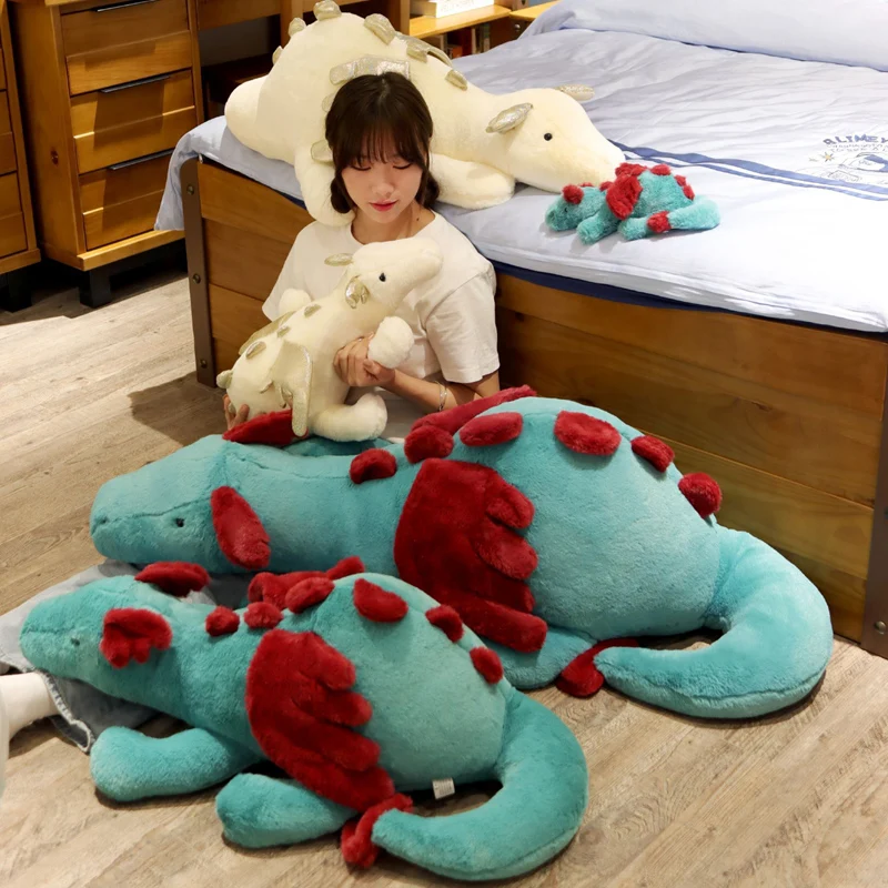 

30-120cm Fluffy Hair Blue Pterosauria Dragon Plush Toy Stuffed Evil Red Fly Wings Fire Dragon Plushie Doll Gift For Children Boy