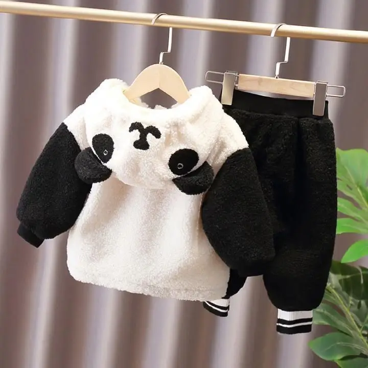 

Осенне-зимний костюм для девочек, Бархатный комплект из двух предметов для мальчиков, Детские хлопковые пальто с капюшоном и штаны, детская ...