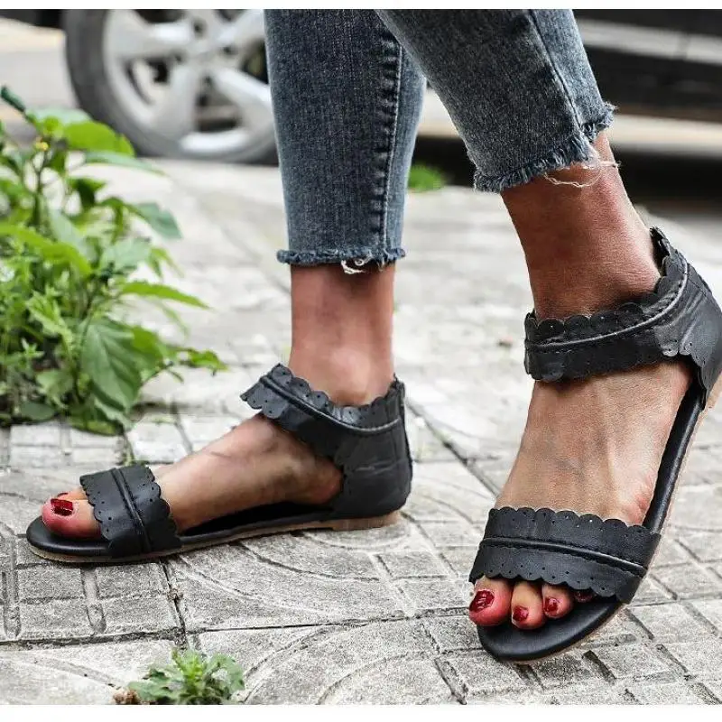 Women's Sandals Retro Flat Sandals Women's Summer Shoes 2022 New Ladies Open Toe Beach Shoes Women's Zipper Casual Sandals 42 43