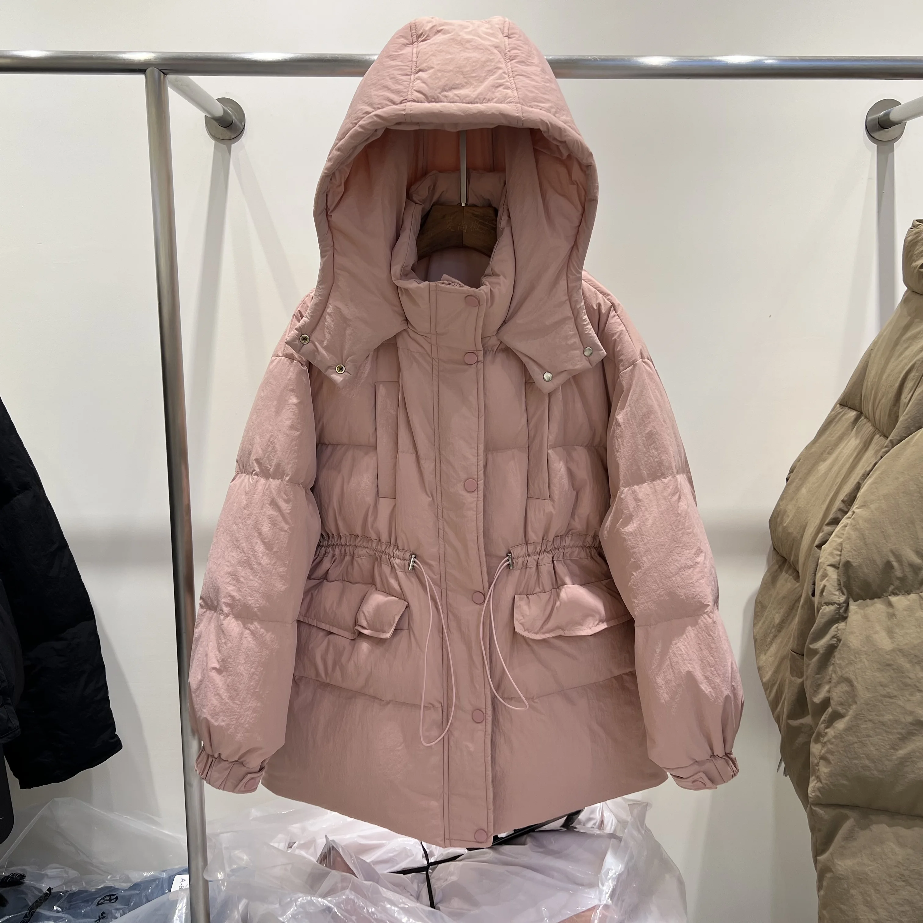 

Женский пуховик с капюшоном, теплый повседневный пуховик на белом утином пуху с длинным рукавом и длинным поясом, Осень-зима 2023, L238