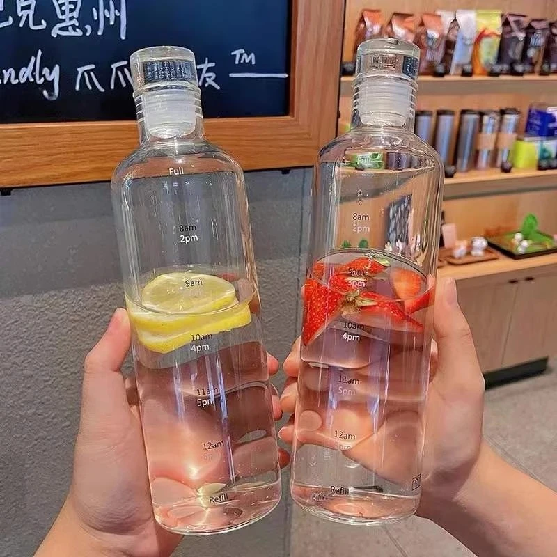 

500ml Glass Water Bottle with Time Marker Transparent Cup For Water Leakproof Drinks Juice Water Mug for girls Birthday Gift