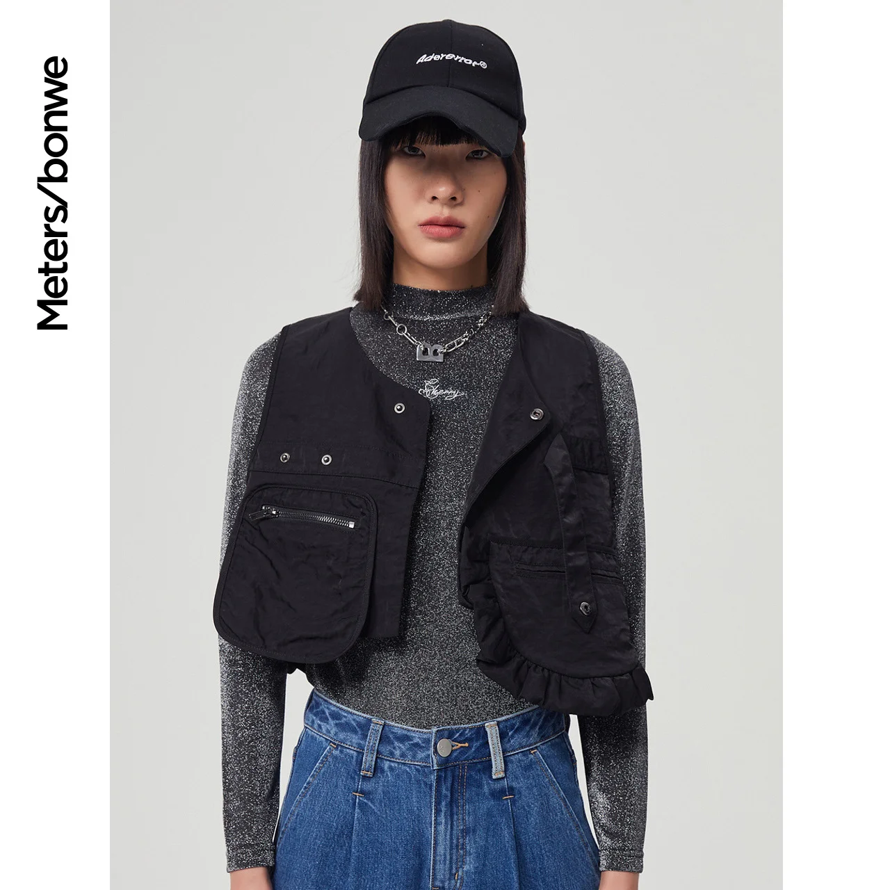 

Metersbonwe Long-Sleeved T-shirt For Women Spring Summer And Autumn Black Slimming Top Solid Color Half High Collar T-shirts