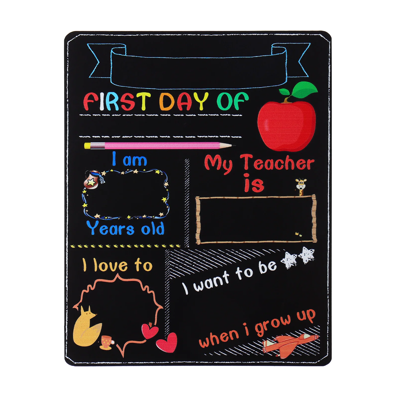 

Черная доска с двусторонней цветной печатью для первого дня школы