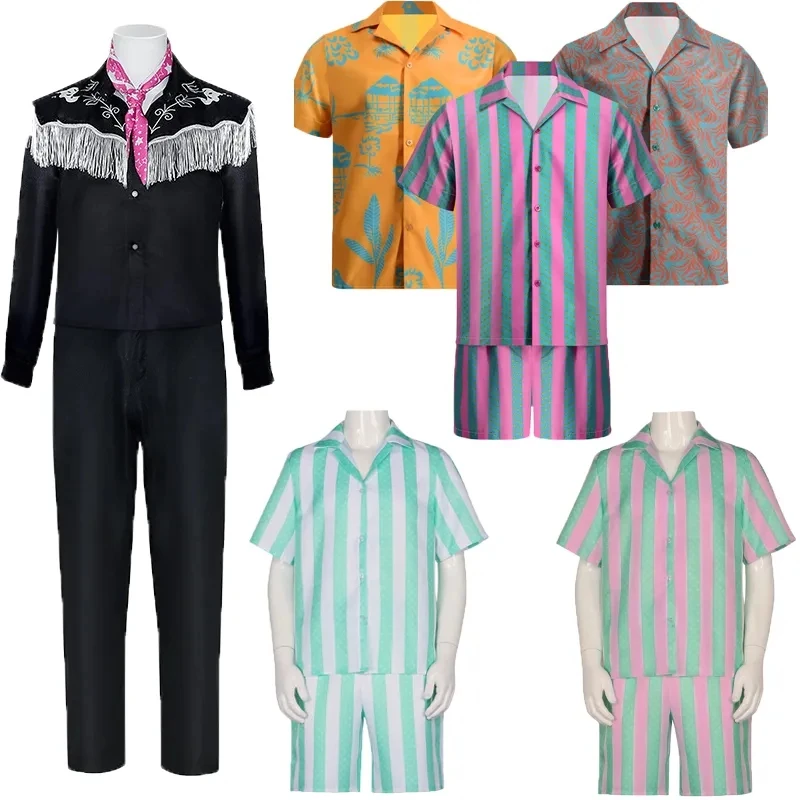 

Movie Ryan Gosling Ken Cosplay Black Embroidery Tassels Costume Adult Uniform Men Retro Style Shirt Pants For Halloween