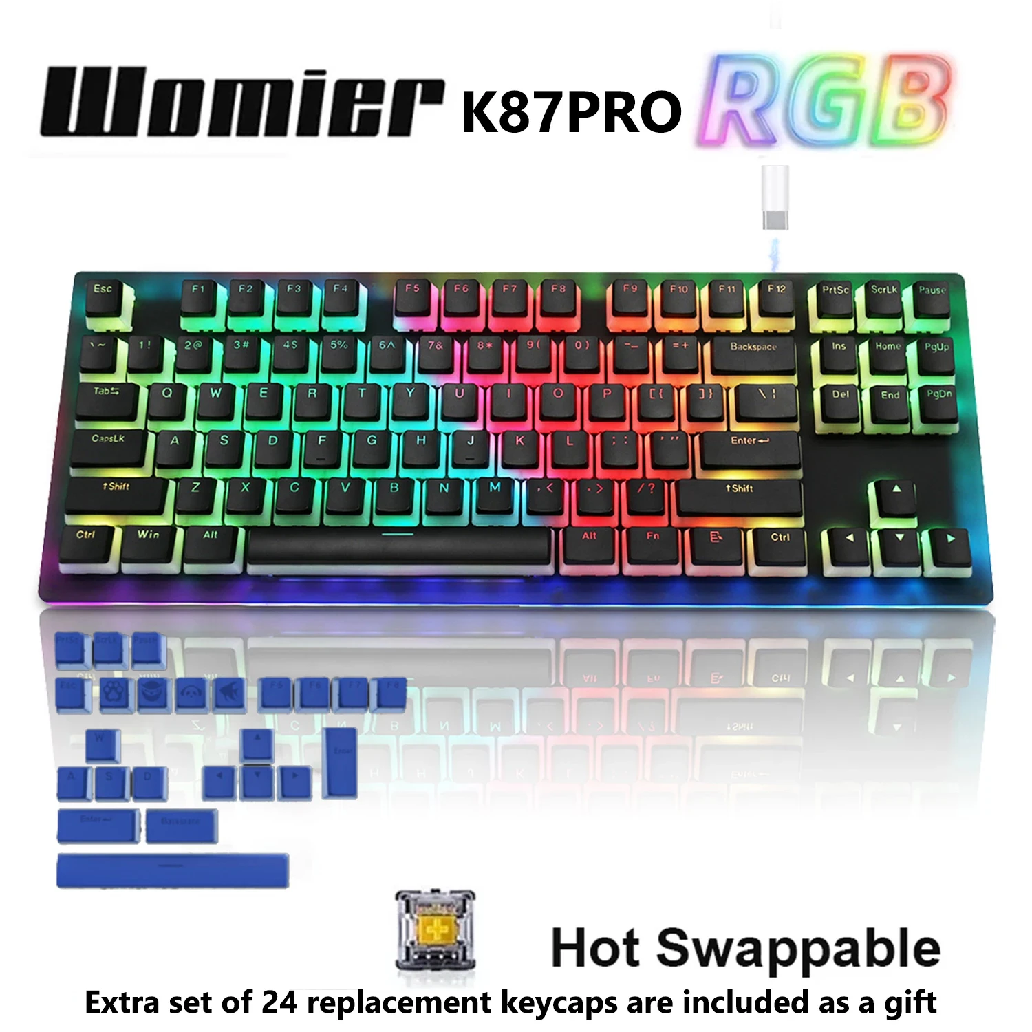

Womier K87 PRO Black Gamer Keyboard TKL Mechanical Keyboard Hot Swap Pudding Keycaps Gateron Switch RGB Backlit Gaming Keyboard