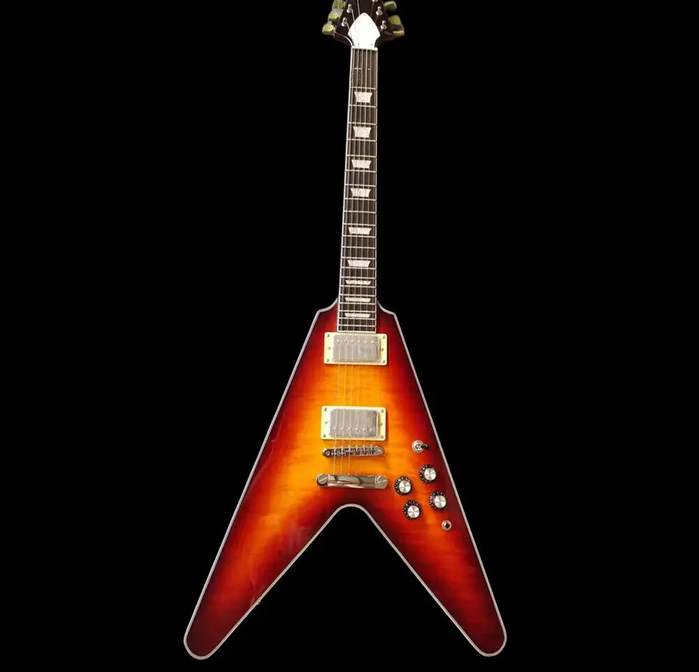 

Factory New Electric Guitar Mahogany Body Fingerboard Flying V Red Tiger Pattern