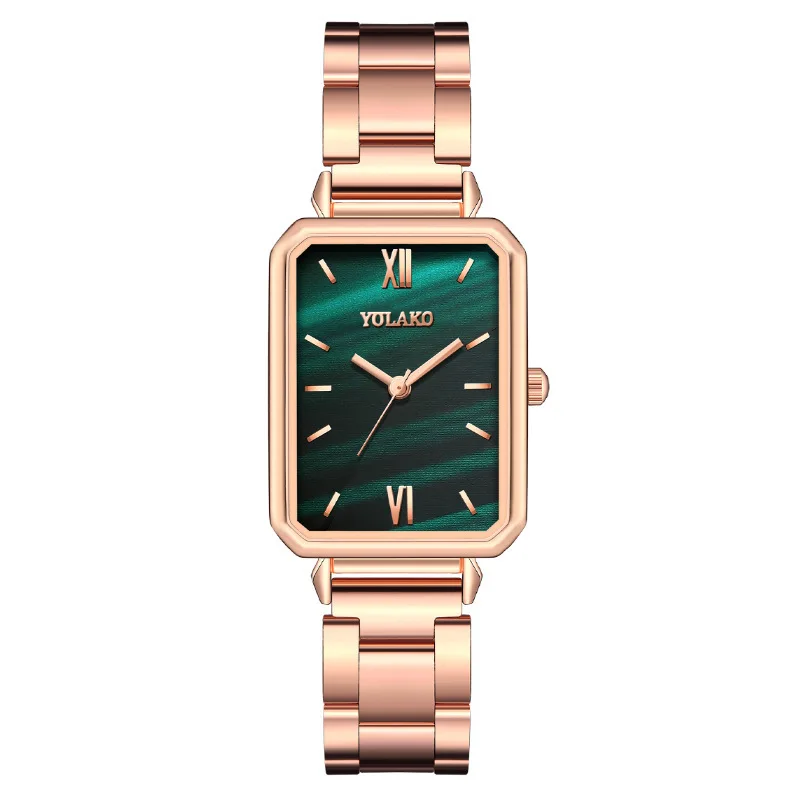 Popular Square Green Steel Band Quartz Casual And Fashionable Women's Watch Can Be Used As A Gift