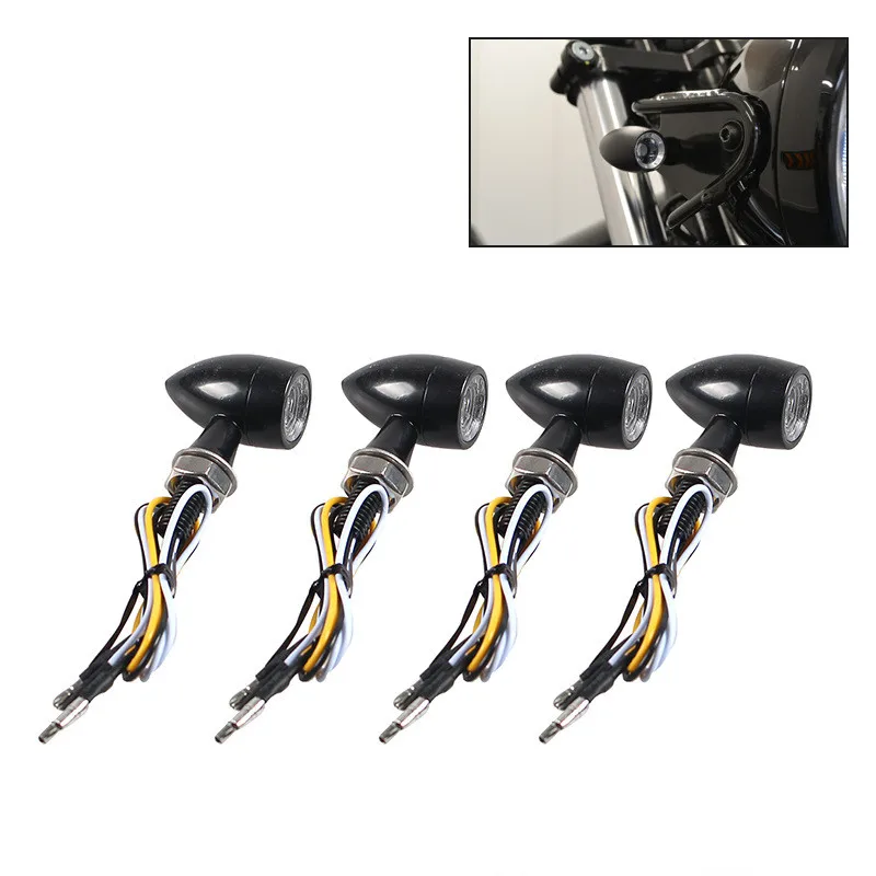 

Bullet Style Motorcycle LED Lights with Clear Lenses: Front Position Turn Signal/Blinker Indicators, Black