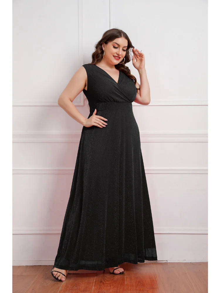 Plus Women's Summer New Sleeveless V-Neck Dress Dress Spot vestido plus size mujer