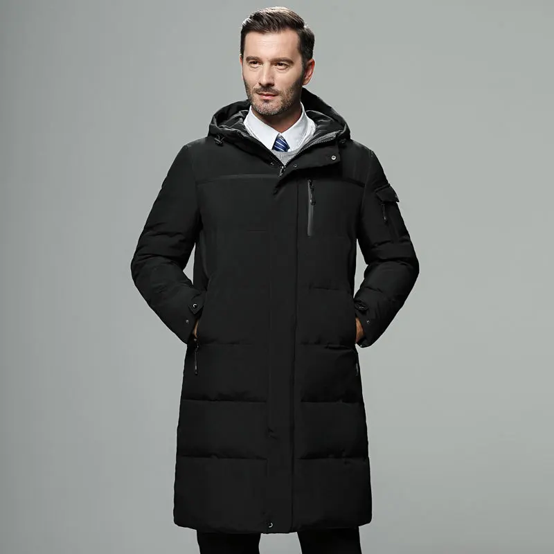 Down Jacket for Men New Winter Men's Coat Thickened Large Size Hooded Long Middle-aged High-end Black Down Jacket for Men