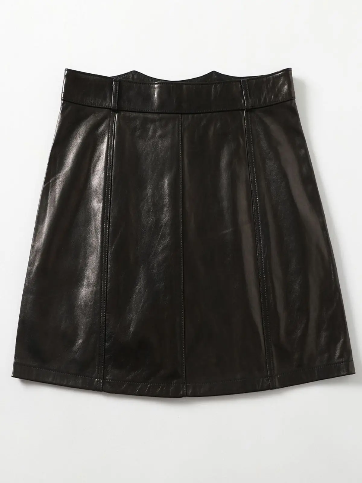 2022 Autumn Regular Real Sheepskin Leather Black High Waist Skirt Casual Handsome A-line Hip Dress