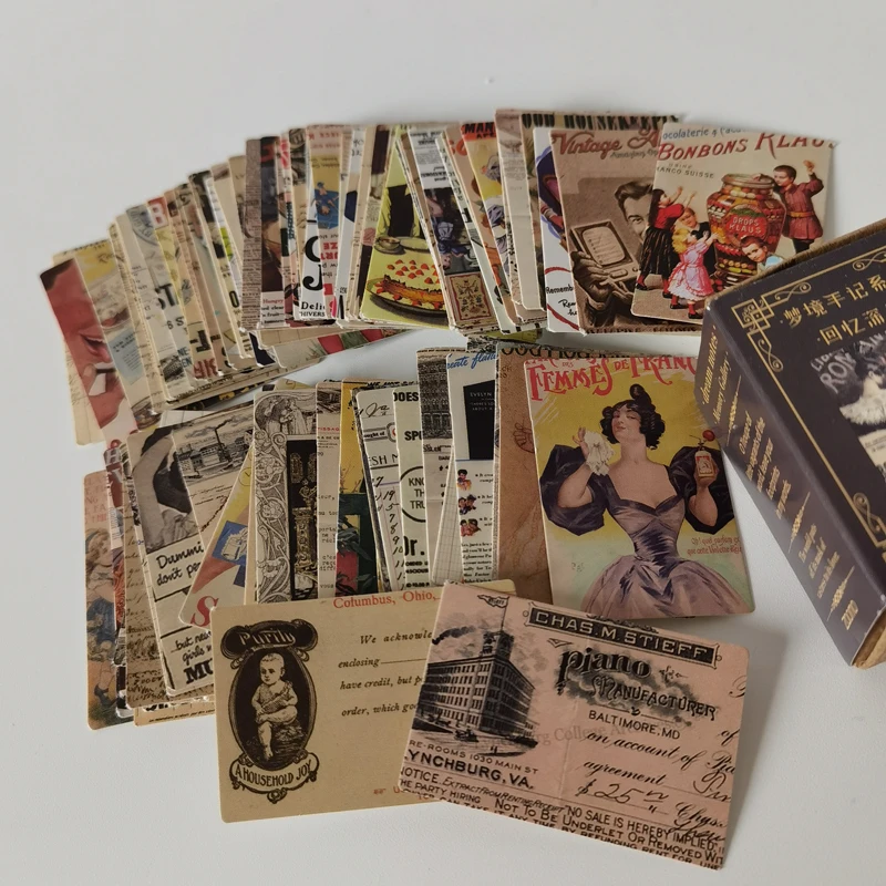 

100 Pcs Vintage American Style Poster Material Paper Antique Card Retro Envelope Memo Pads Notes for Scrapbooking Diary Journals
