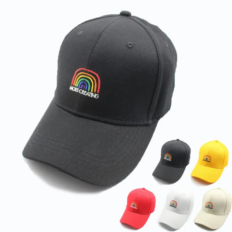 

Men Women Baseball Cap Embroidery Rainbow Cotton Kpop Hats Dad Hat Adjustable Hip Hop Dancing Sport Golf Snapback Cap