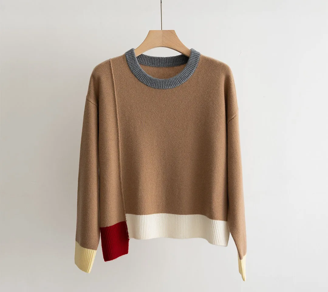 Женский трикотажный свитер из искусственной шерсти с круглым вырезом