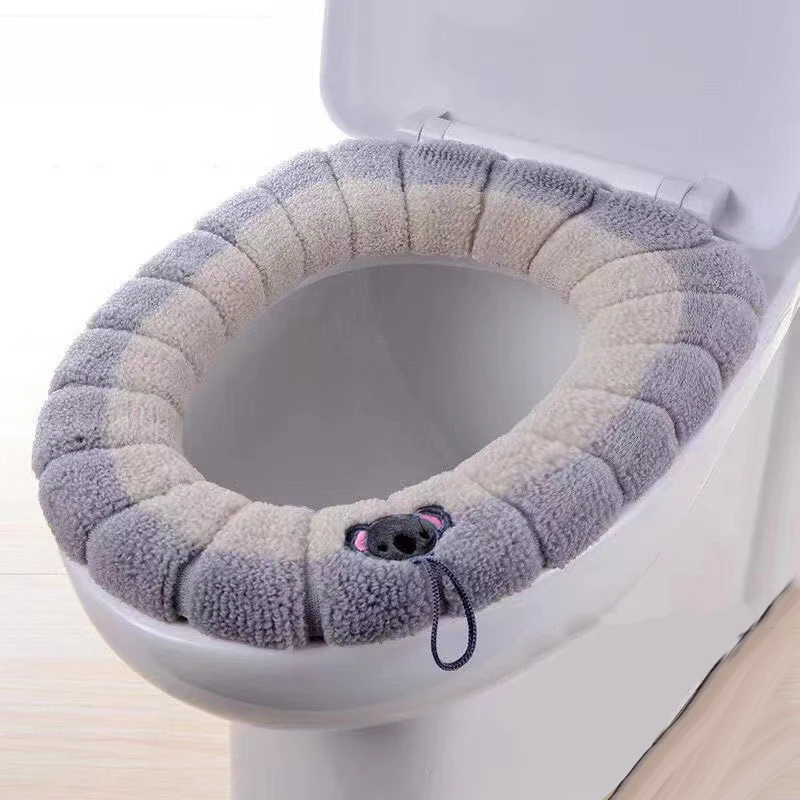 

Winter Warm Toilet Seat Cover Double Color Mat 1Pcs Washable Bathroom Accessories Knitting Pure Color Soft Pad Toilet Seat