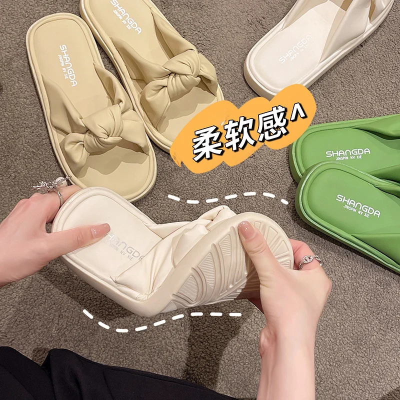 2023 Summer New Fashion Open Toe Bowknot Slippers Women Indoor Outdoor Flip Flops Beach Shoe Home Non-slip Slippers Flip Flops
