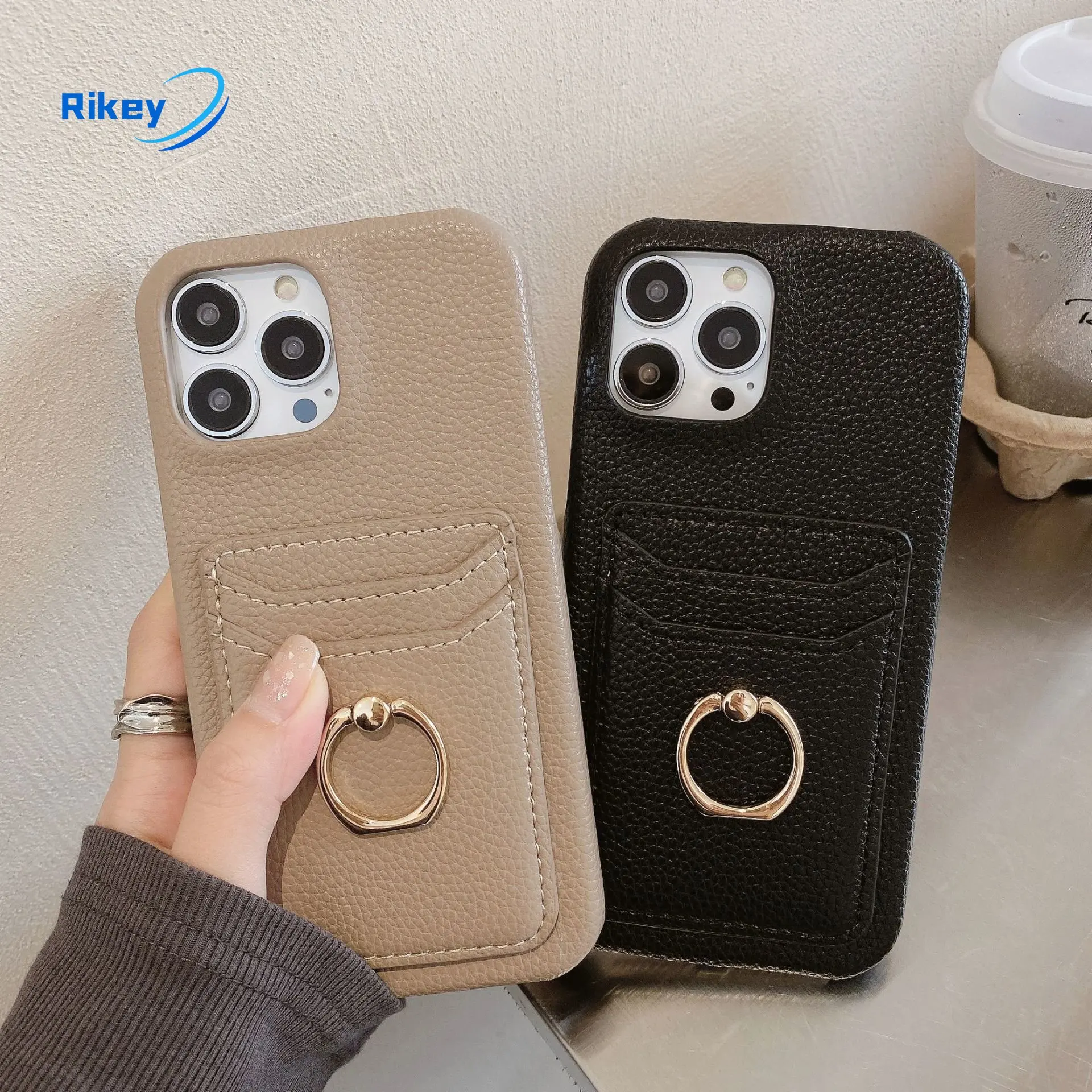 

Rikey For Apple 12 Phone Case iPhone 14promax Leather x Ring Clasp Stand Phone Case Leather Feel fasion luxury