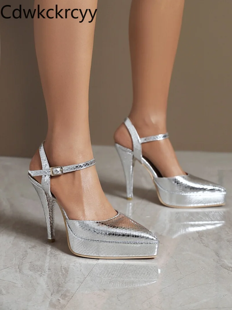 

summer New styles fashion Pointed tip high-heeled women's sandals Shallow mouth Buckle sexy party Square heel women sandals