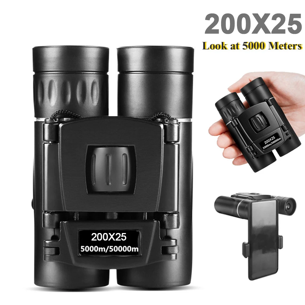 

500x25 HD Zoom Powerful Binoculars Long Range Telescope Folding Low Light Night Vision Binoculars for Hunting With Holder