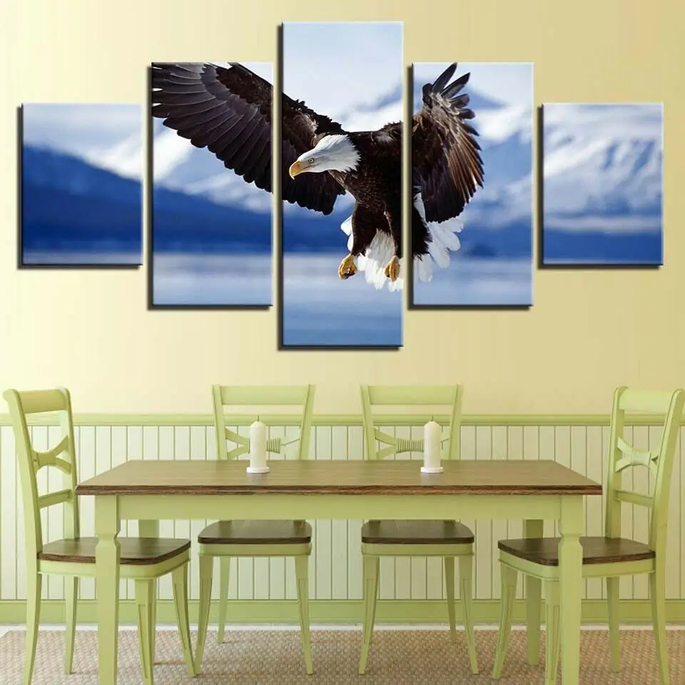 

Летучая лысая птица Орлан Охота еда печать на холсте картина настенное Искусство Декор для дома печатные изображения HD постер без рамки 5 панелей