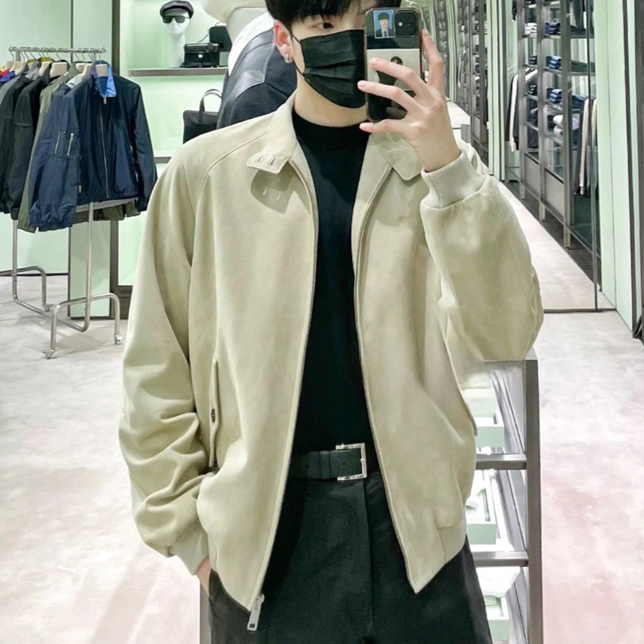 Мужская замшевая куртка-бомбер NIGO на весну и осень однотонная модная