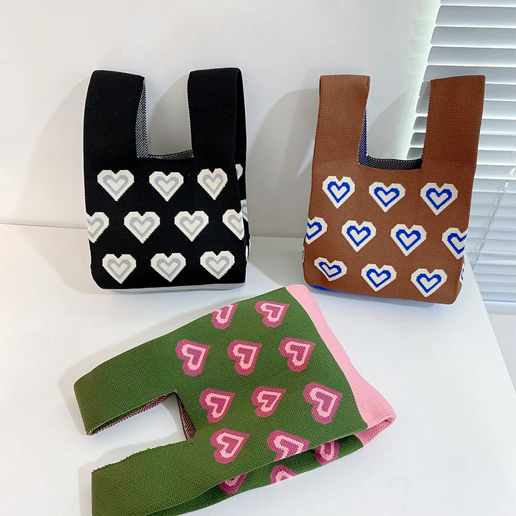 

Large Capacity Small Bag Women Striped Knitted Portable Tote Bag Portable Storage Bag Korean Version Solid Color Shoulder Bag