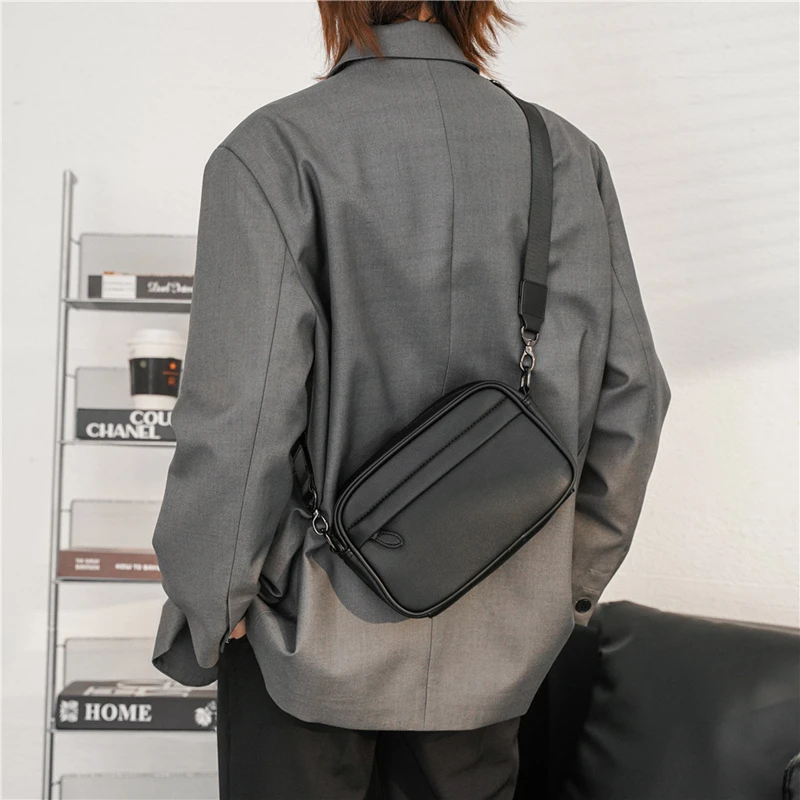 

Crossbody Male Solid Black Leather Bag Short Bag Bag Sling Bags Handbag Shoulder Men Trip Fashion Business Men's Messenger