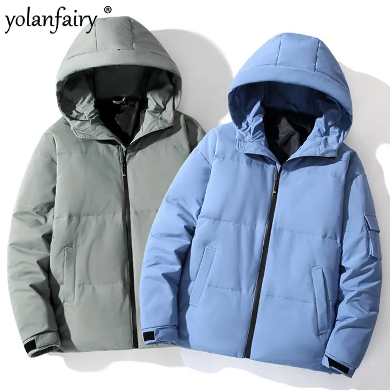 

Пуховик мужской с капюшоном, Толстая куртка на белом утином пуху, Свободный теплый повседневный модный пуховик, верхняя одежда, одежда для зимы