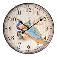 12 inch peacock wall clock in living room bedroom kitchen retro clock color high quality mute round home decorations