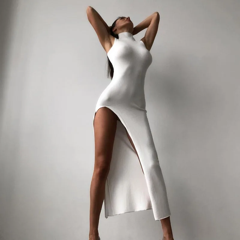 

USA cross-border sexy 2022 new fashion round neck sleeveless slim fit split mid length skirt Amazon hot sell sale
