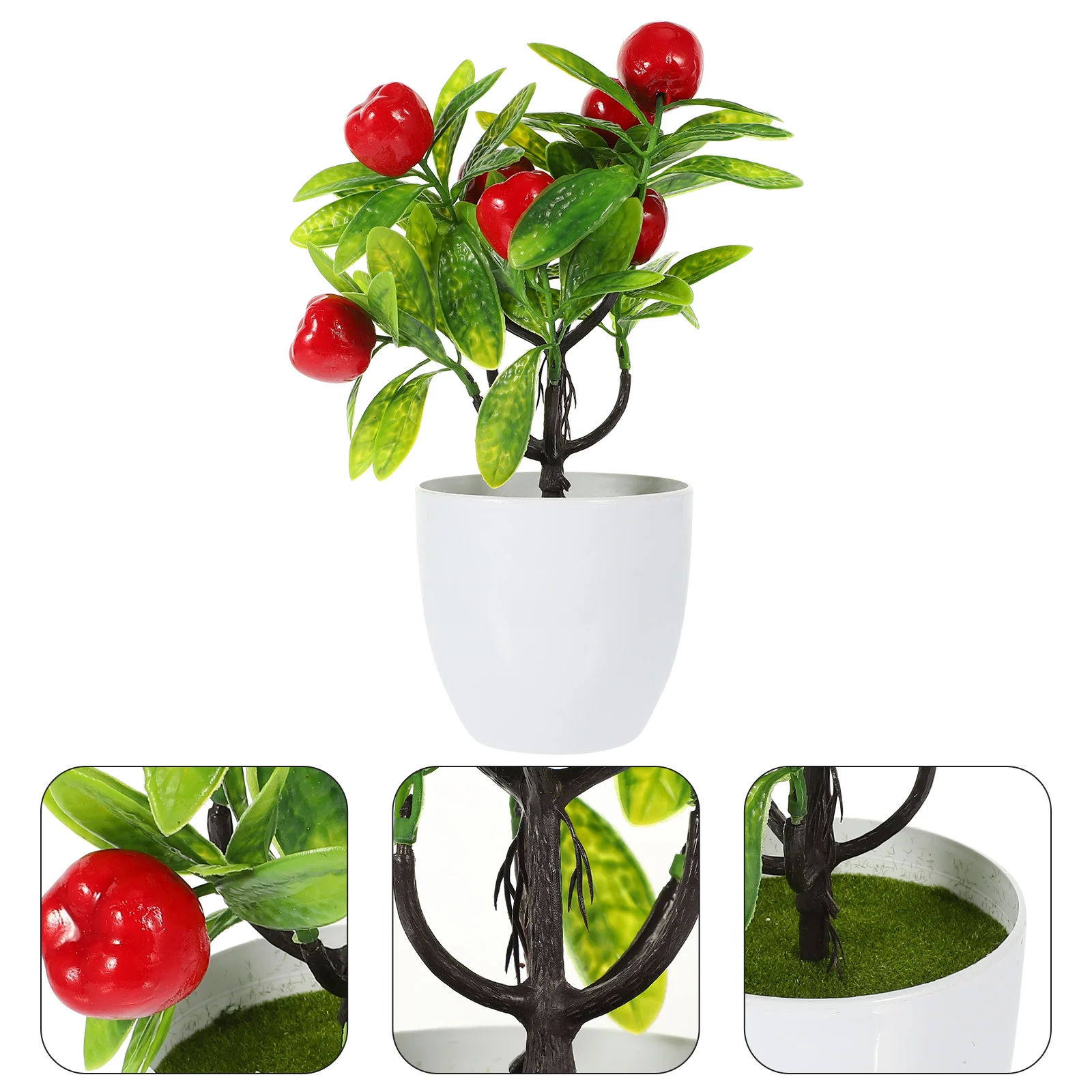 

Potted Fake Artificial Treefruit Bonsaiapple Pots Pot Mini Decor Centerpiece Faux Greenery Table Flowersgreen Apples Vase