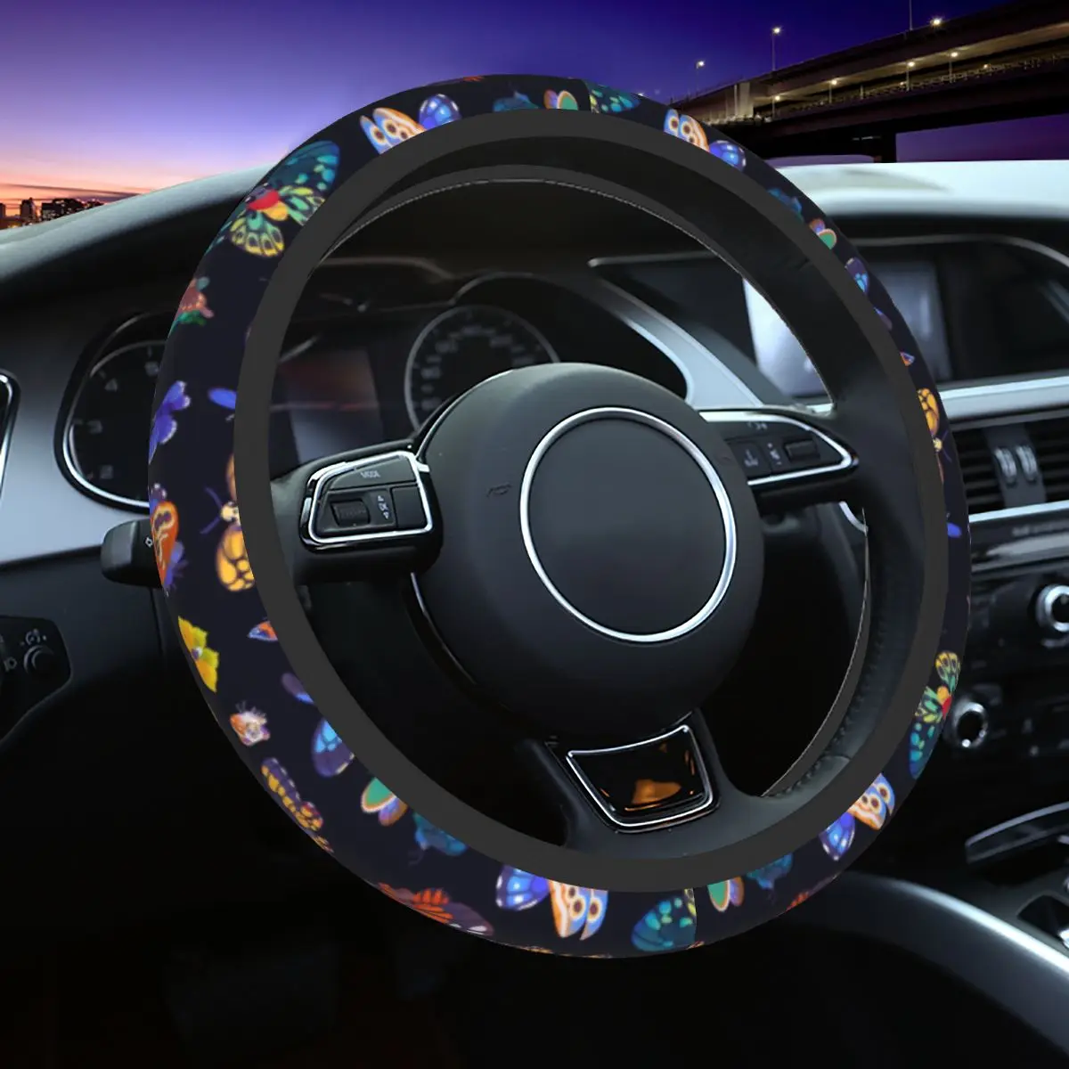 

Butterflies Day Car Steering Wheel Cover 38cm Non-slip Colorful Cute Elastische Car-styling Steering-Wheel Accessories