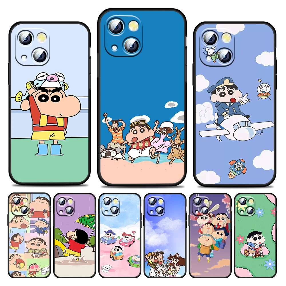 

Anime Shinchan Crayon For Apple iPhone 13 12 11 Pro Max Mini XS Max X XR 6 7 8 Plus 5S SE2020 Soft TPU Black Phone Case Cover