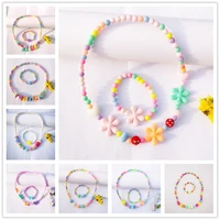 acrylic beads cute flower necklace colorful beads bracelet jewelry set for friends and sisters gifts for childrens party jewelr