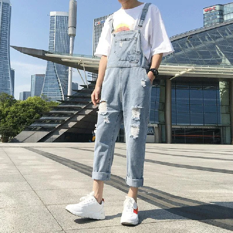Denim Overalls for Men Trendy Loose Cargo Suspenders Vintage Mens Rompers