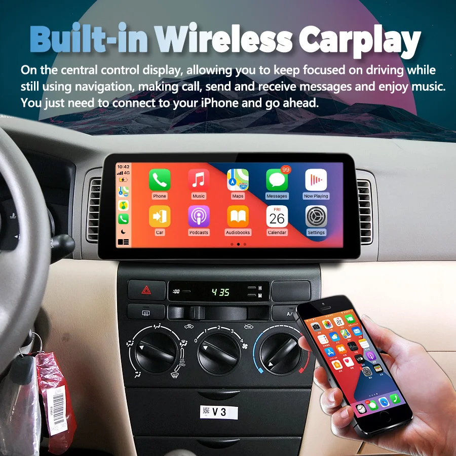 

12.3inch Wide Screen Car Video Player Radio Stereo For Toyota Corolla E120 EX 2007 Android 12 GPS Multimedia Carplay Head Unit