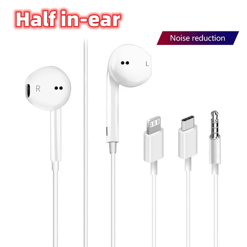 

Lightning Wired earphone half In-Ear headset for iPhone 11 12 13 14 Pro Max X XS MAX XR Type c earphones For OPPO Samsung Xiaomi